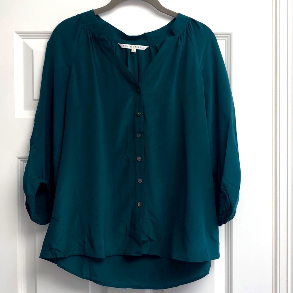 Annie Griffin, Teal, 3/4 length sleeve silk top